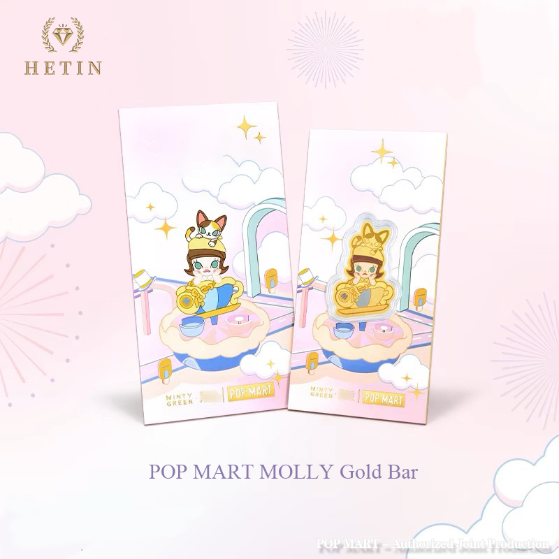 【HETIN】POP MART MOLLY Gold Bar 999（0.2g）Pure Gold Slice Red Envelope Emas Co-Branded&hellip;