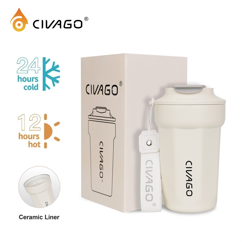 Civago（13oz）Ceramic liner Stainless Steel Coffee Mug With Lid Vacuum Flask Hot And Cold Tumbler