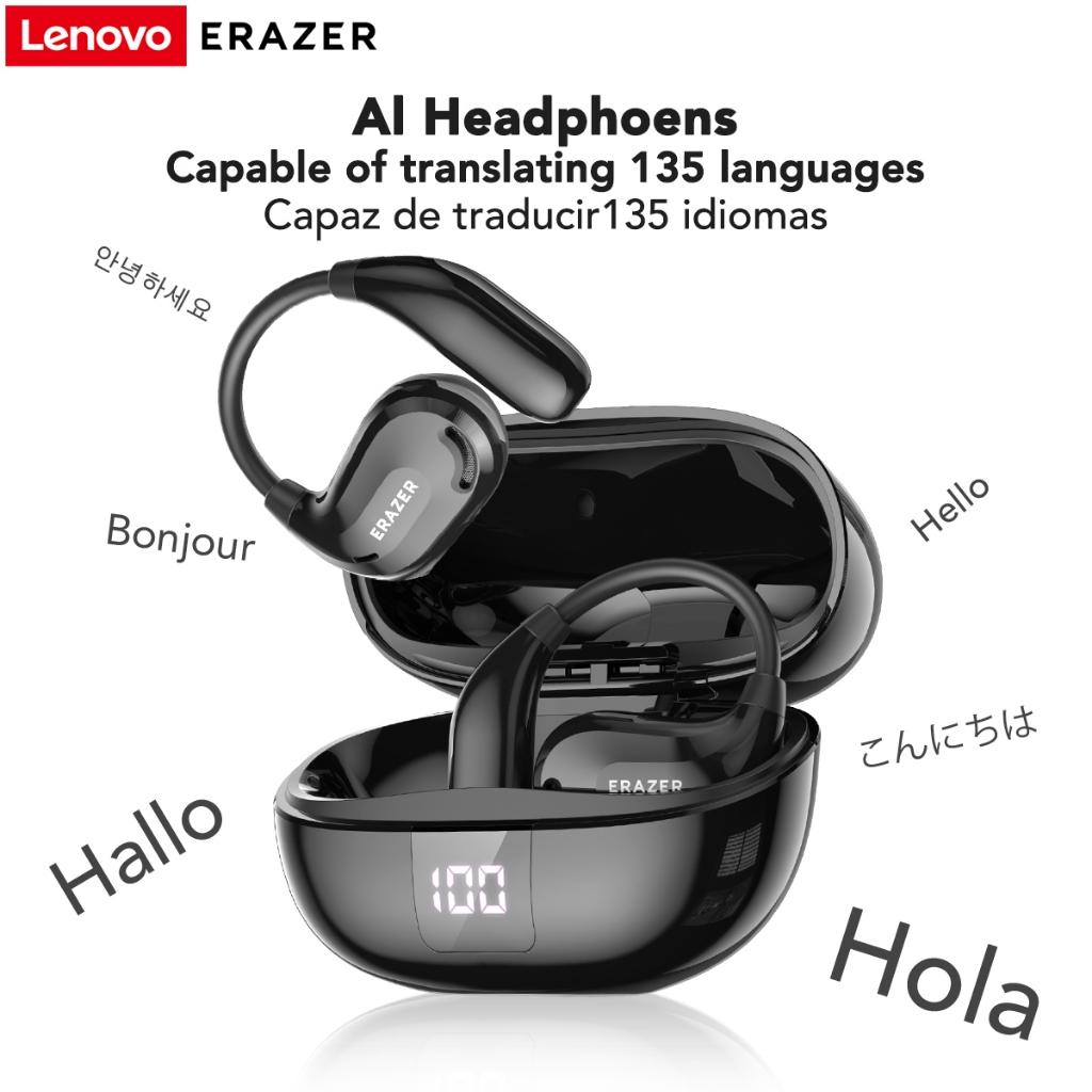 Lenovo ERAZER XT66 PRO AI Translator Earbud Wireless Bluetooth Earphone Smart Real-Time Translation Open Ear Earphone With LED Dispaly Sport Headset With Mic IPX5 Waterproof Bluetooth 5.4