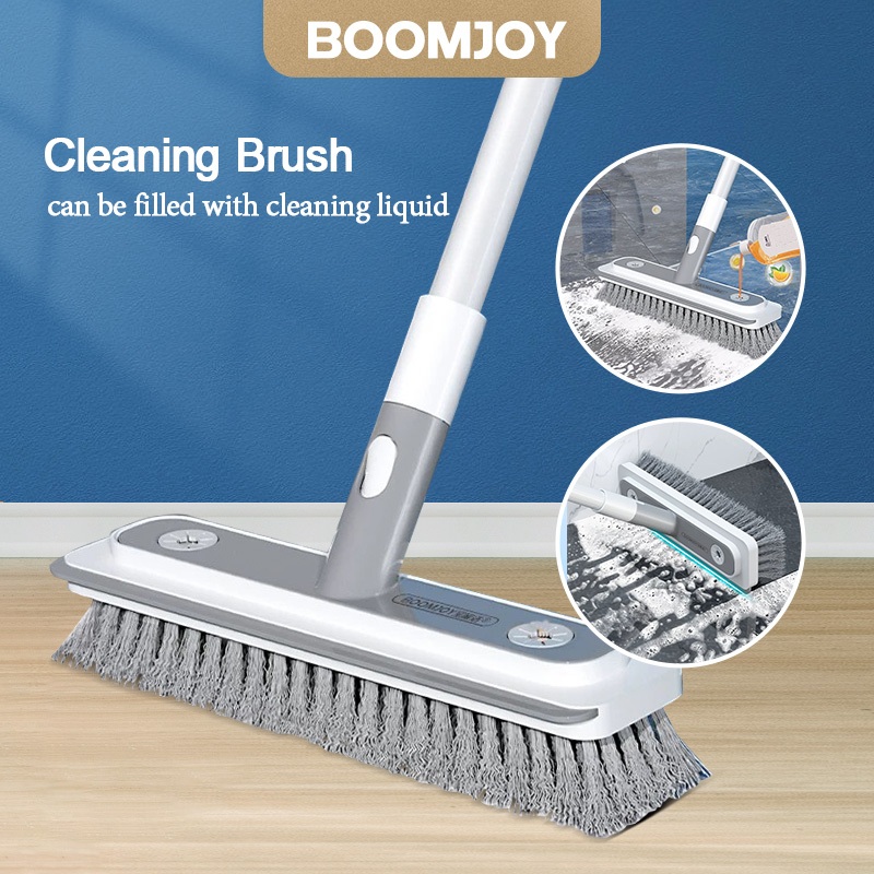 BOOMJOY 2 in 1 Floor Scrubber Stiff Bristle Soft Squeegee Telescopic Handle Scrub Brushes