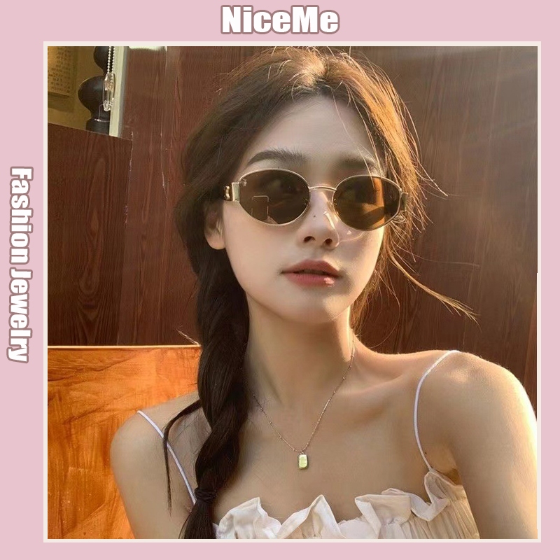 European And American Fashion Sunglasses High-End Oval Sunglasses Retro Gold-Rimmed Sunglasses Spek Mata Hitam