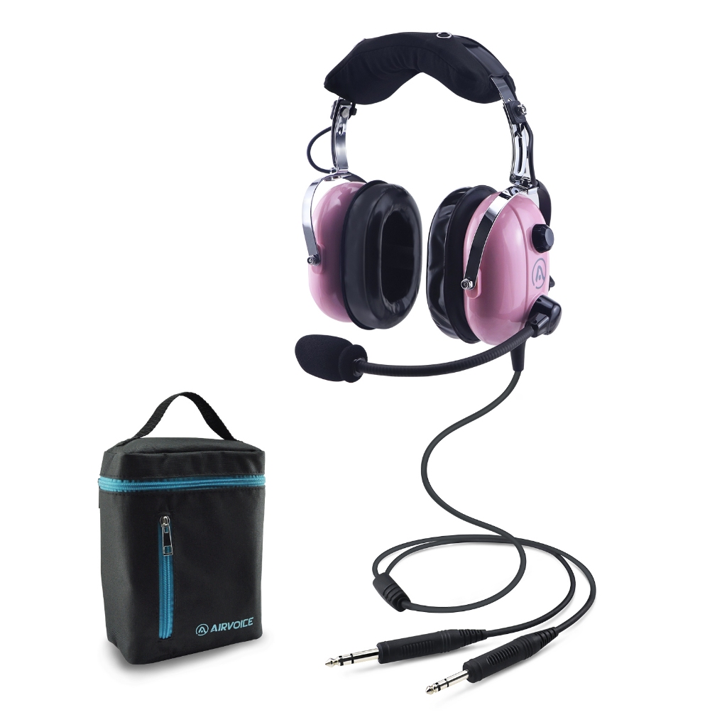 Pink Aviation Headset for Pilots with Mono Sound and Passive Noise Cancellation PNR Aviation Headset with Comfortable Earpads and Flexible Microphone with Carrying Case