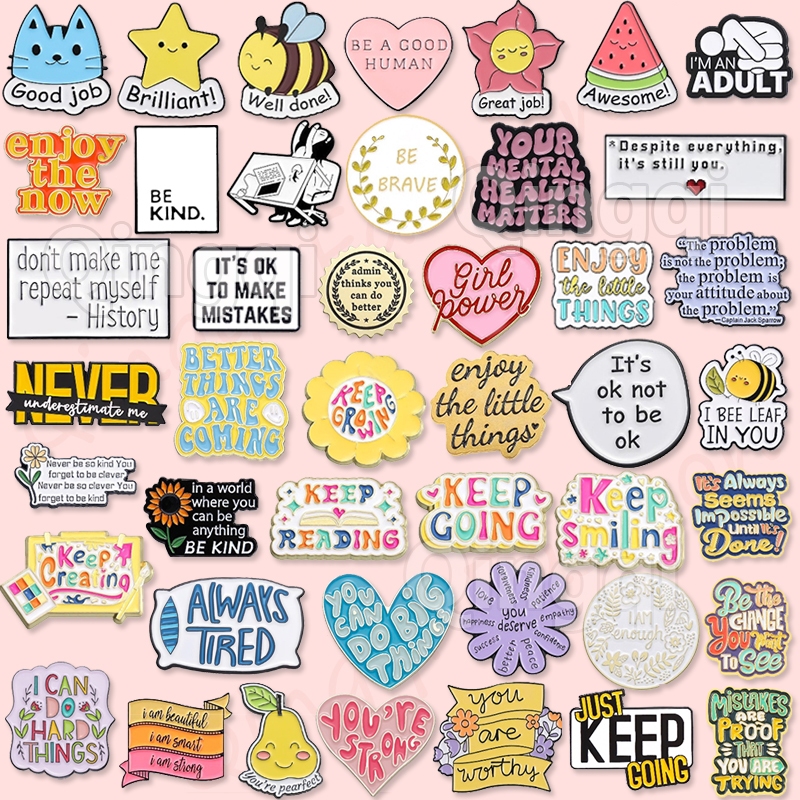 Funny You Are Enough Inspiring Texts Brooch Pins Cartoon Quotes Brooch Metal Badges Backpack Accessories Gifts for Friends