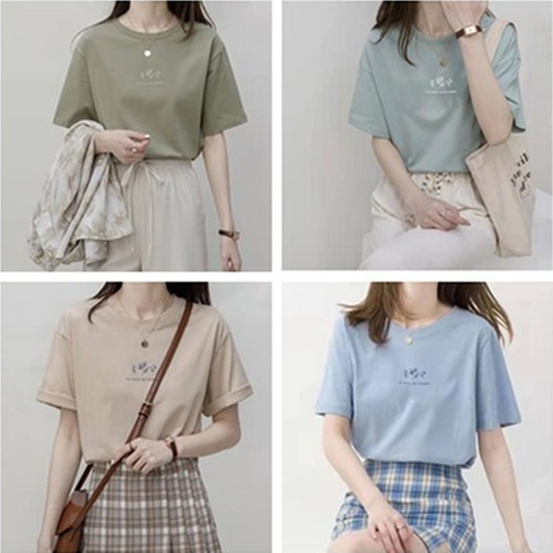 【WJZ】Women's Korean style fashion print loose round neck short sleeve T-shirt 【T64】