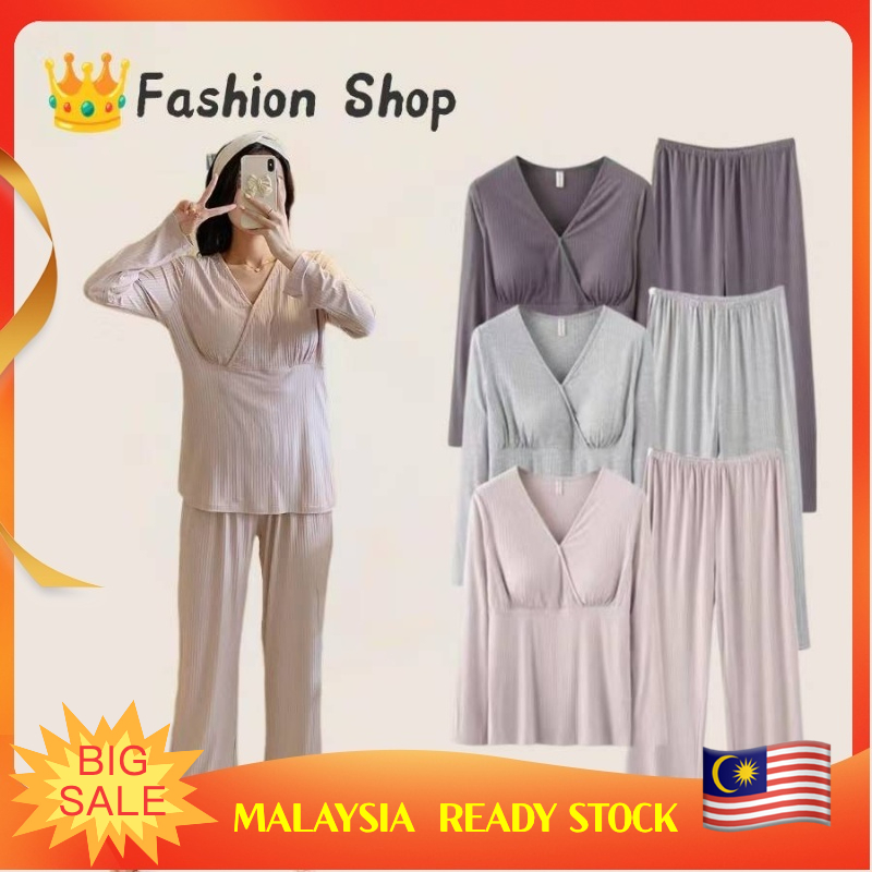 【MALAYSIA READY STOCK】Large Size Confinement Clothing Thin Section Postpartum Nursing Home Care Maternity Pajamas Set