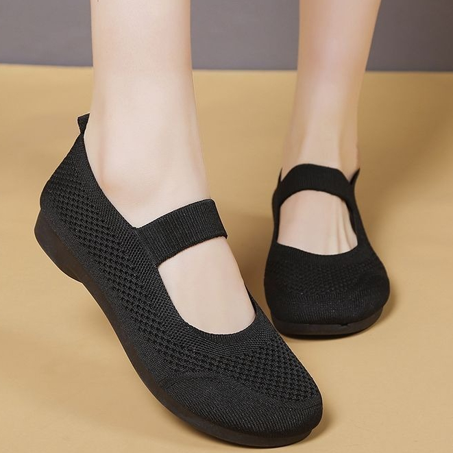 2024 Raya Kasut Wanita Women Sport Breathable Mesh Fly Weaving Lightweight Soft Sole Lazy Flats Shoes