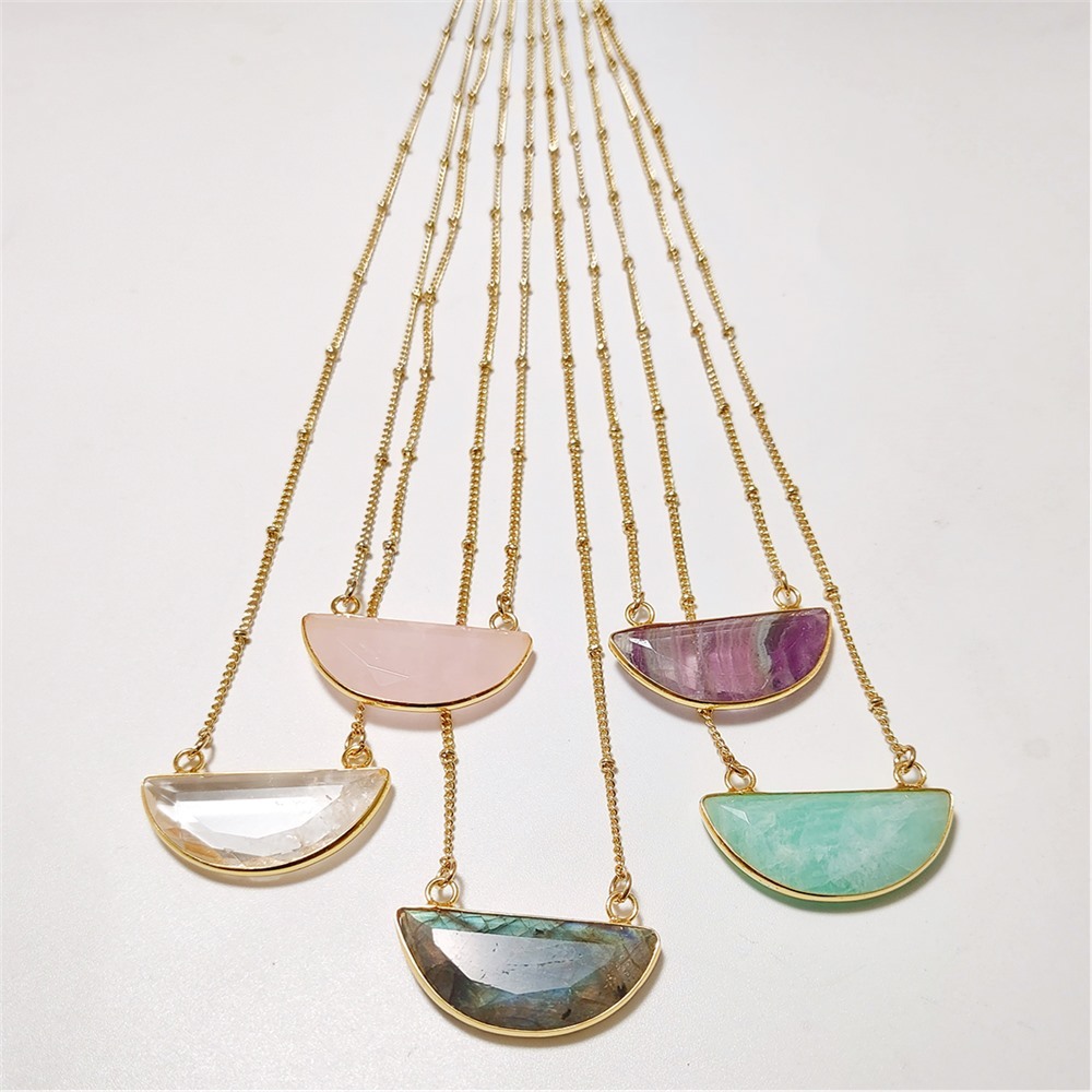 FUWO 1Pcs Natural Fluorite Necklace,Handcrafted Crystal Quartz/Amazonite / Labradorite Satellite Chain Jewelry For Women NC473M