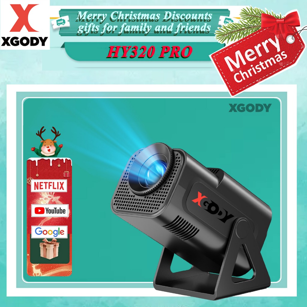 [Projector Expert]XGODY Custom Gimbal5 MINI 4K Smart Projector Upgrade HY320 MINI Android 11 Soft Solution 1080P 12000Lumens Projector Watch TV/Film With NETflix/YOUTube Local Stock