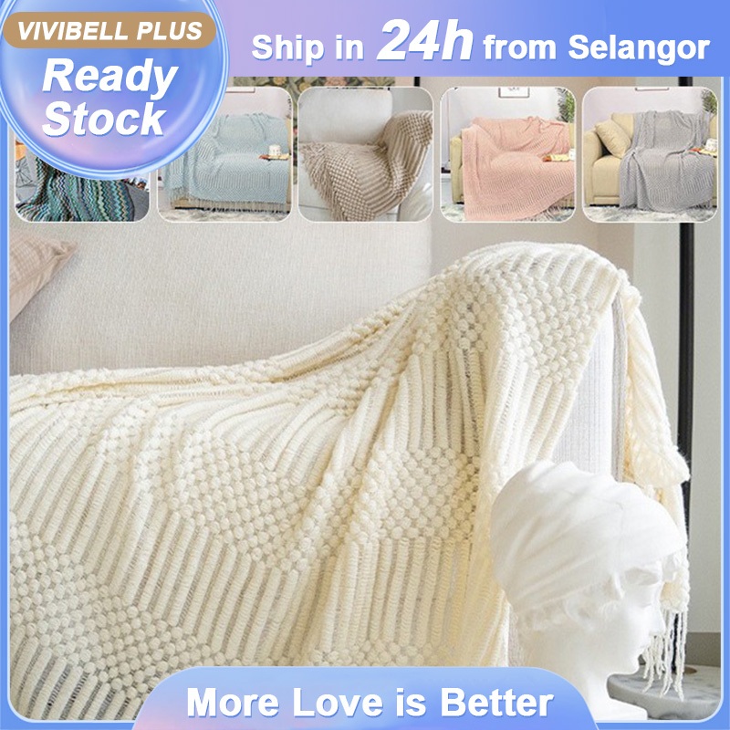 【ship in 24H】ins Sofa Blanket Nordic Knitted Throw Blanket Soft Tassel Blanket Throw Blanket Baby Bedding Blanket Home Living Blankets