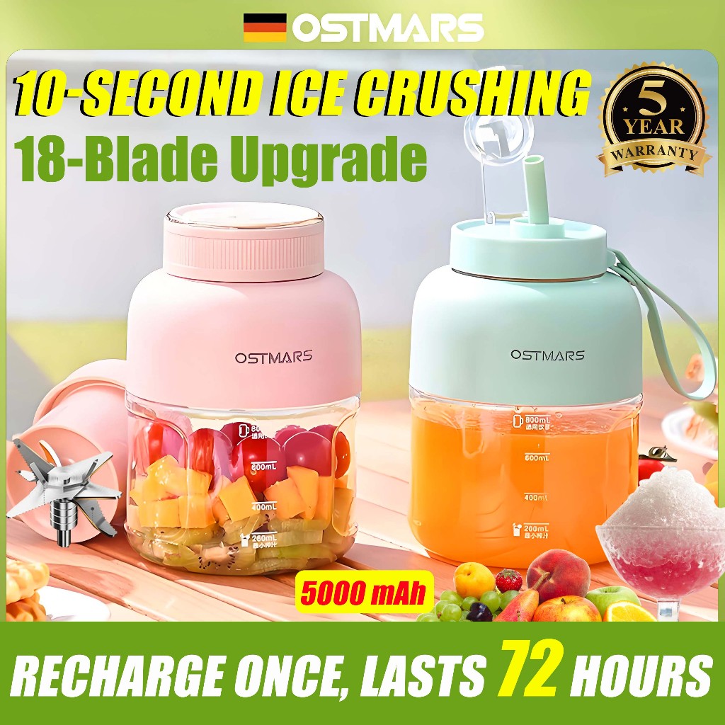 OSTMARS 1000ML Portable Juicer Blender 18 Blades Blender Mixer Wireless Juice blender Ice Crusher Cup 2 in 1 USB Charging Fully Automatic Ice Crushing Mini Household 携式 迷你榨汁机 攪拌杯 果汁機 水果機 搅拌机 榨汁杯