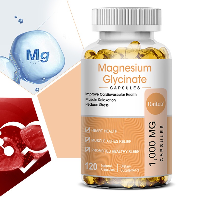 Daitea Magnesium Glycinate 1000 mg, Unisex Mineral Supplement, Supports Bone Health, Immune Mood, Supports Heart Health and Muscle Recovery