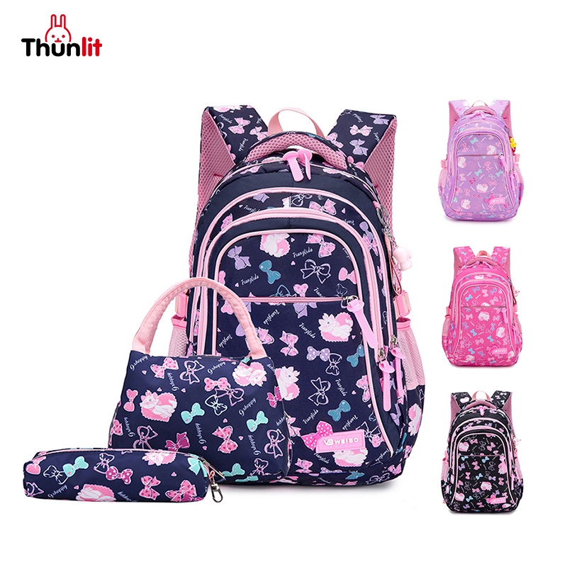 Thunlit Backpack for Teen Girls 3PCs Set Black Purple Blue Rose Red School Bags for Teenage Girls Waterproof