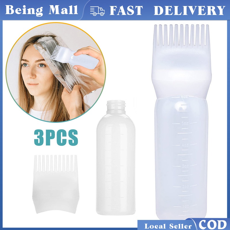 3Pcs Root Comb Applicator Hair Dye Bottle With Applicator Brush White