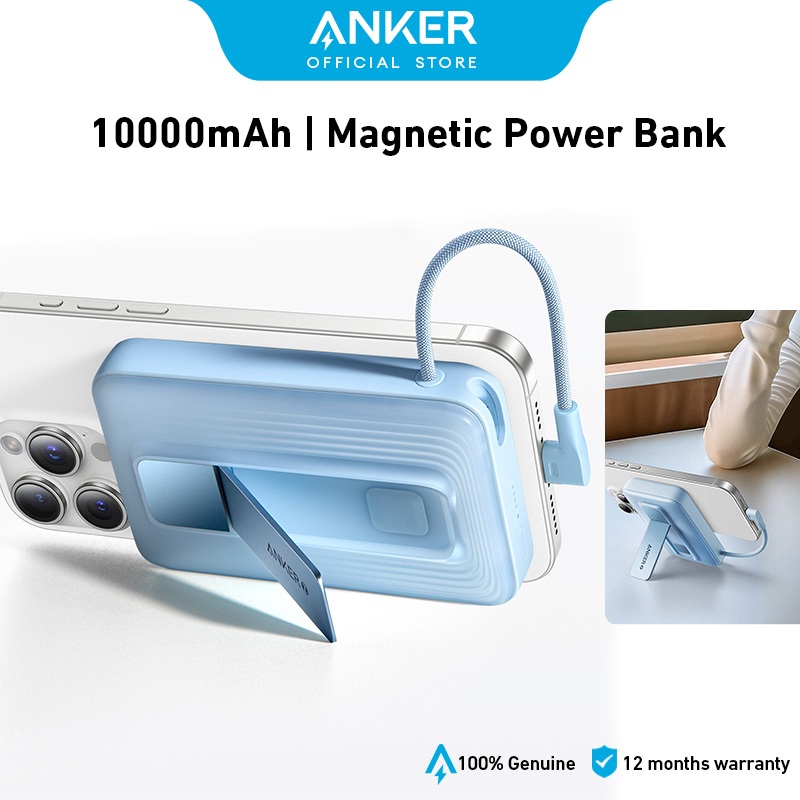 Anker by Zolo Power Bank 30W Wireless Magnetic 10,000mAh Portable Power with Build in Cable