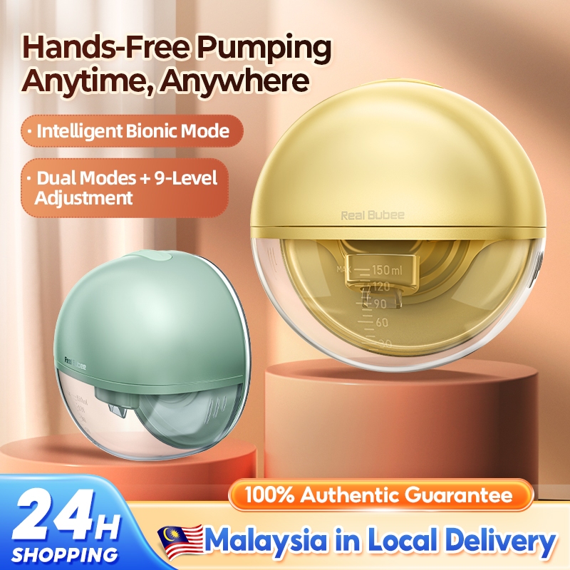 Real Bubee Breast Pump Handsfree Wearable Breast Pump Electric Breast Milk Collector Pam Susu Elektrik Rechargeable Invisible Breast Pump Comfortable travel