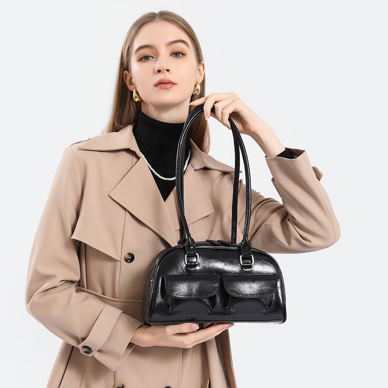 Retro Red Women's Satchel Hobo Bag Patent Leather Multi Pocket Luxury Designer Handbag Female Shoulder Underarm Bag