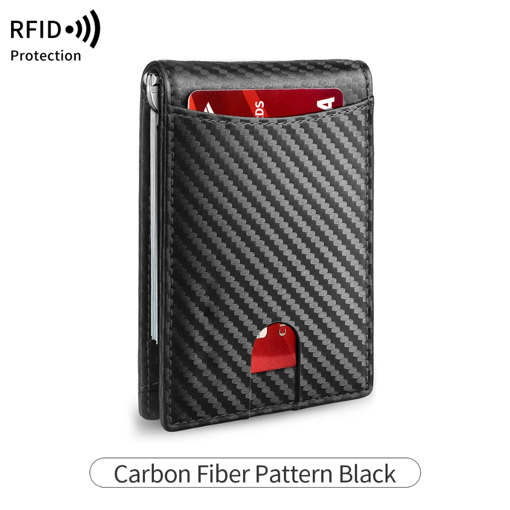 RFID Blocking Men's Carbon Fiber Wallet Minimalist Slim Bifold Credit Card Holder Portable Front Pocket Money Clip Wallet