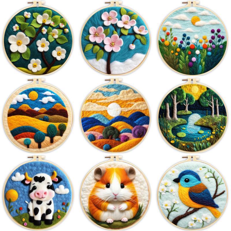 RUOPOTY Mountain Needles Felting Kit Embroidery Frame Wool Felting For Adults Wool Painting Starter Kits Handmade Crafts For Home Decors