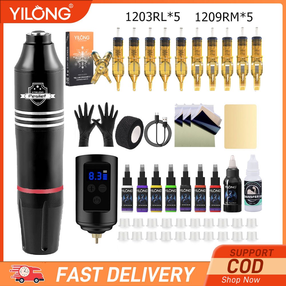 YILONG 1 Set Japan Motor Wireless Tattoo Pen Tattoo Machine, RCA Interface, Type C Charging Port, Suitable for Tattoo Lovers, 1500mAh LED Beginner