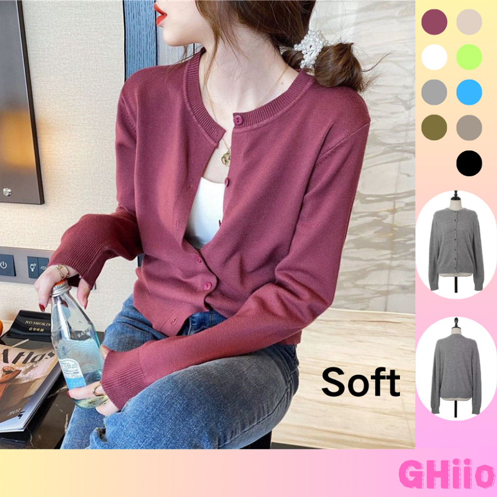 ?GHIIO? [ready stock in Malaysia]  knit Cardigan Women Soft & Comfortable Cardigan Korean Style Cotton  Fashion Long Sleeve knitwear 14 colors baju perempuan