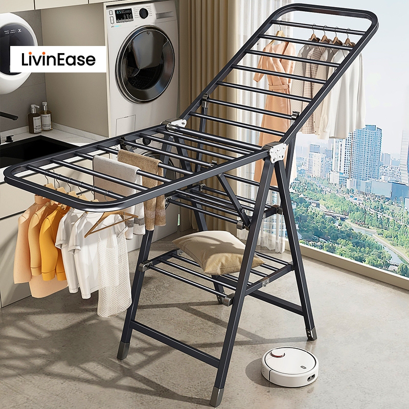 LivinEase foldable clothes drying rack with wheel heavy duty outdoor clothes drying rack
