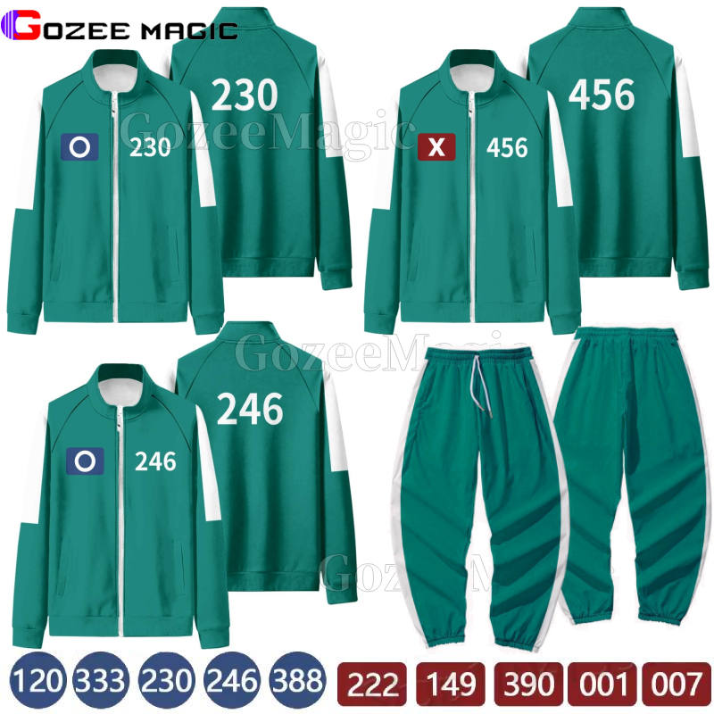 Adult&Child Season 2 Squid Game Cosplay Costume Coat and Pants Jackets Tracksuits Halloween Party Cos Outfit Disguise Costume Unisex Sweatshirt Trouser