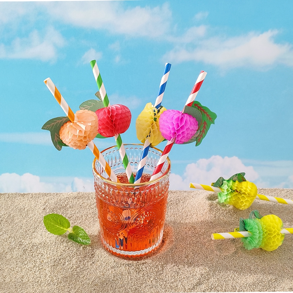 10pcs/set Flamingo fruit straws bamboo sticks Hawaii party decoration