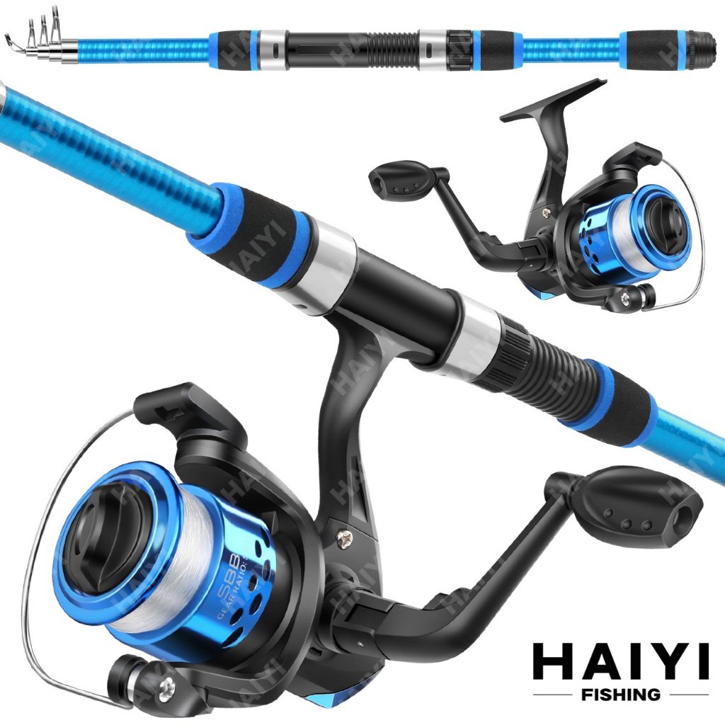 HAIYI FISHING Fishing Rod Reel Set 1.8m Telescopic Portable Fishing Rod 5.2:1 Gear Ratio Fishing Reel with Fishing Line Lure Combo