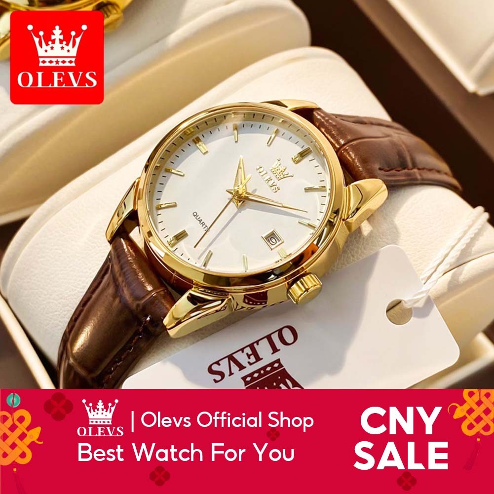 OLEVS Jam Tangan Perempuan Original 100% Quartz Waterproof Leather Luminous Casual Women Watch 6898