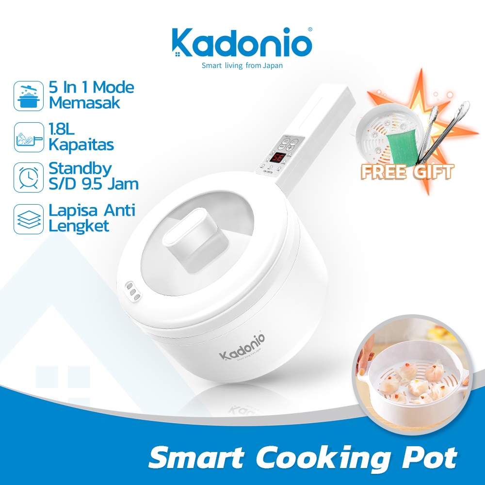 【FREE GIFT】KADONIO 電煮鍋 Multifunction Electric Smart Cooking Pot Multi Cooker with Steamer Rice Cooker Non Stick Pan for Home Office Students(1.8L) EP01