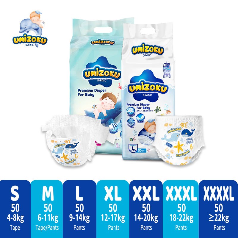 [Malaysia Spot] UMIZOKU Baby Diapers Diaper Pants Tape Diapers S-4XL 50Pcs Baby Pants/Baby Tape