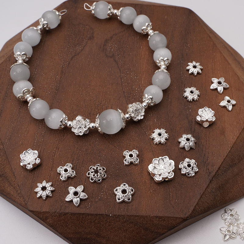 Silver Color Flower End Caps Alloy Spacer Beads DIY Necklace Bracelet Earring Accessories