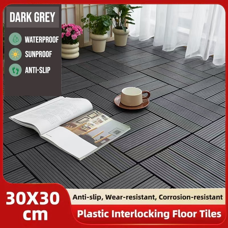READY STOCK 30X30CM Plastic Floor Wood/ Garden Decoration/ Terrace Decoration/ Outdoor Brown Wood Design Floor Decking
