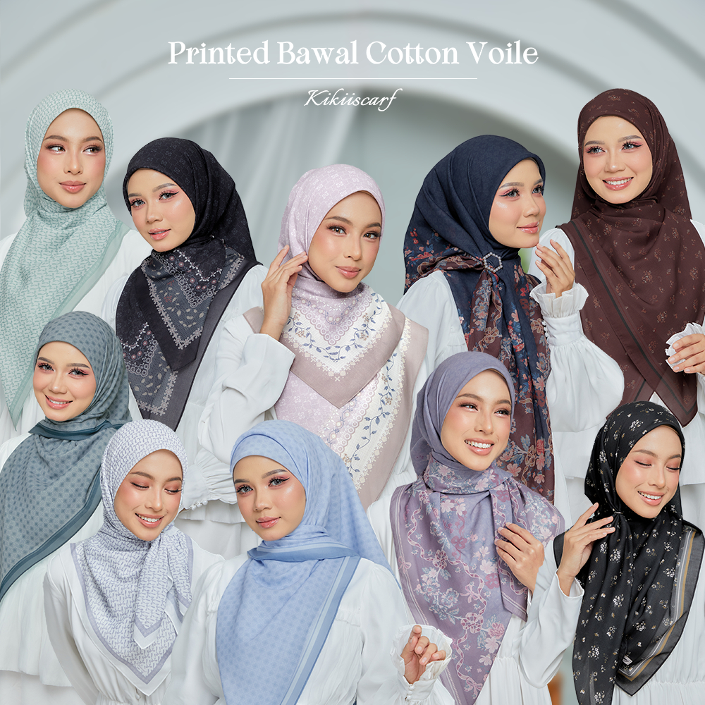 [Hot sale] Tudung bawal Printed Premium cotton voile Breathable Printed Hijab bidang47 bidang50 bidang60
