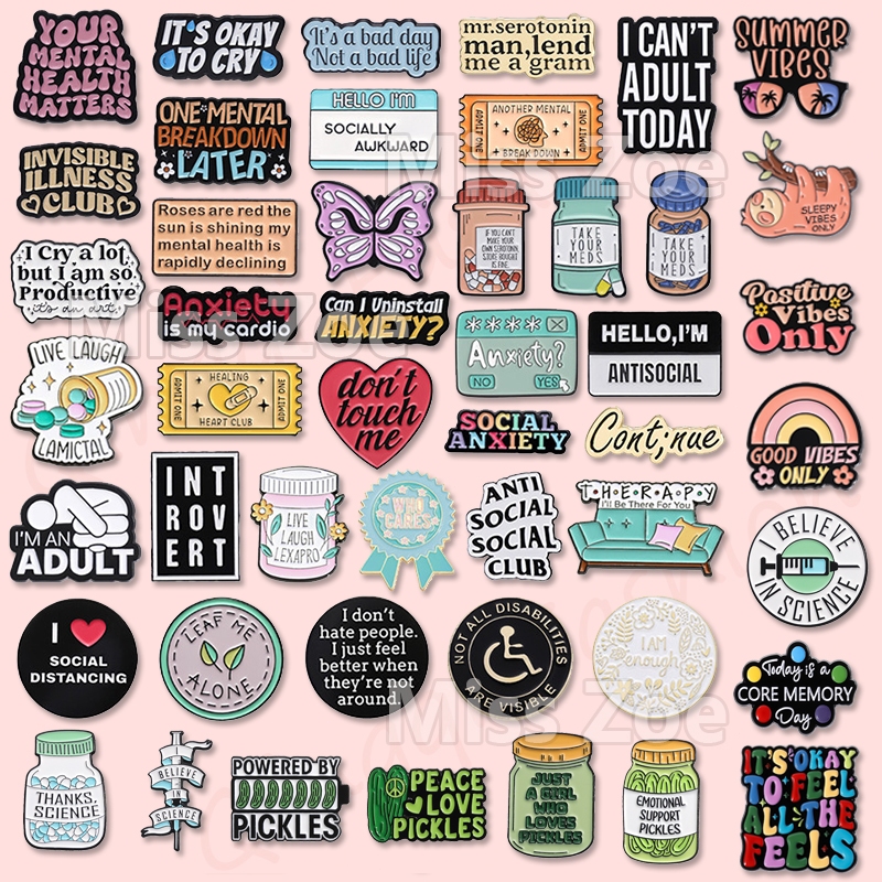 Psychology Mental Health Brooch Pins Funny Introversion Anxiety Social Brooch Metal Badges Jewelry Gifts for Friends