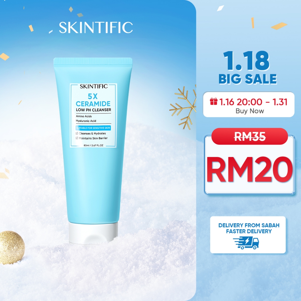 【Ship from Sabah】SKINTIFIC 5X Ceramide Low pH Cleanser Facial Wash Pencuci Muka For Sensitive Skin 80ml Repair Barrier