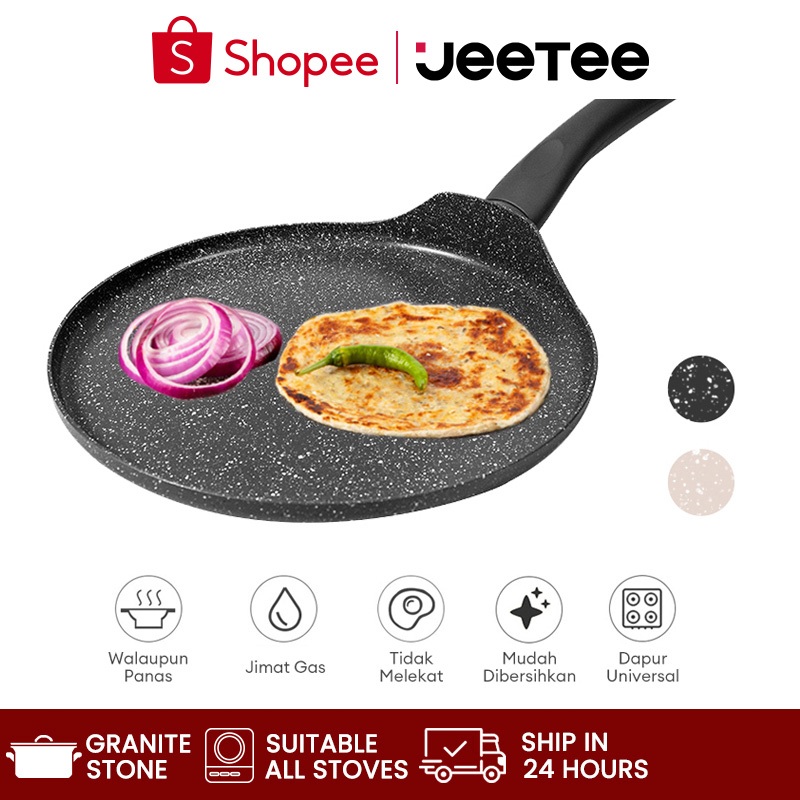 JEETEE Non Stick Crepe Pan Kuali leper Roti Jala Pancake Pan Granite Flat Frying Pan 25CM Induction Compatible PFOA & PTFE Free