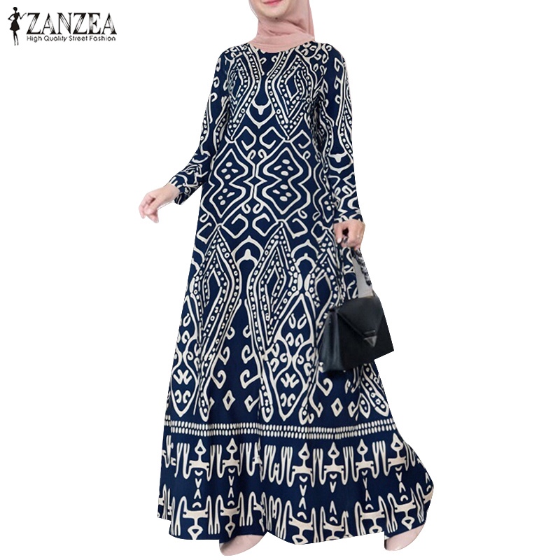 ZANZEA Women Muslim Daily Casual Print Ethnic Print Bohemian No Pockets Long Dress