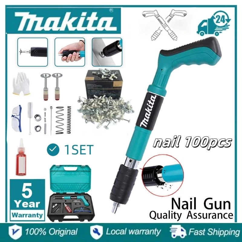 100 Nails+Bag  Manual Steel Nails Gun (Free 50 Nails) Concrete Rivet Tool Steel Rivet Gun Tufting Wall Wire Puncher