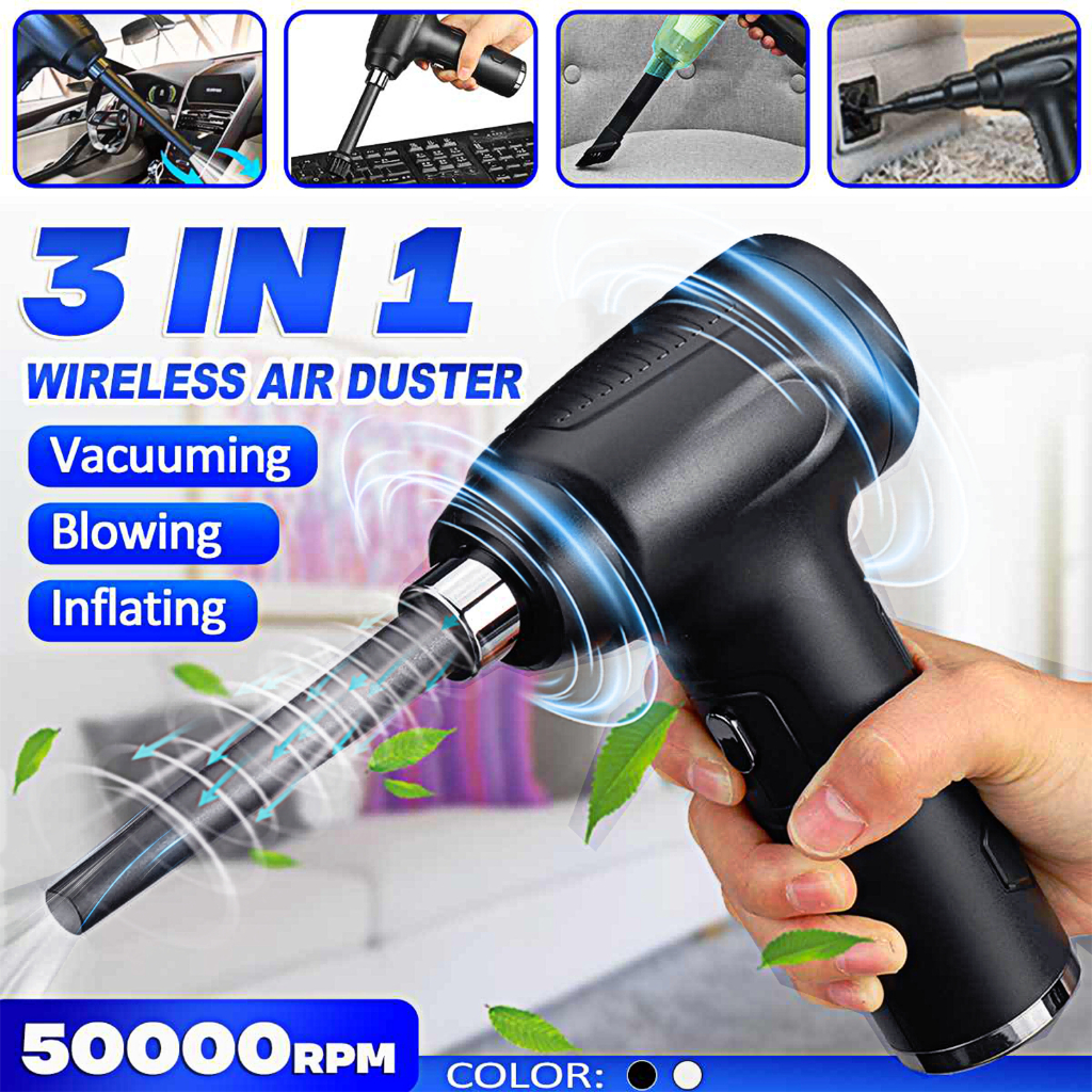 3 in 1 Cordless Vacuum Cleaner Rechargeable Air Duster Wireless Air Dust Blower Electric Air Pump Portable Air Cleaner Vacum for Computer Keyboard Sofa Car Home Office