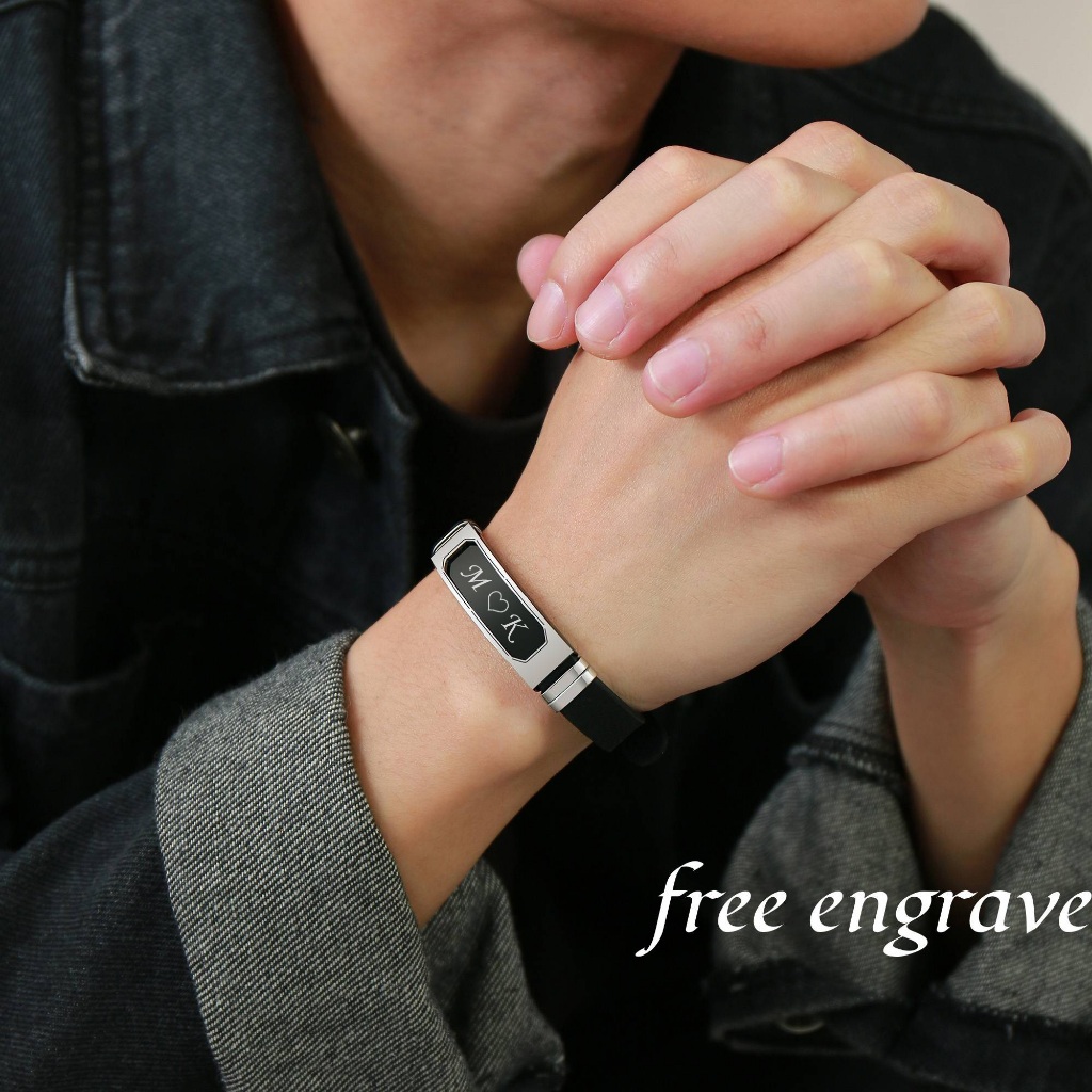 Vnox Men's Personalized Custom Name Bracelet Stainless Steel Name Silicone ID Bracelet Gift Jewelry