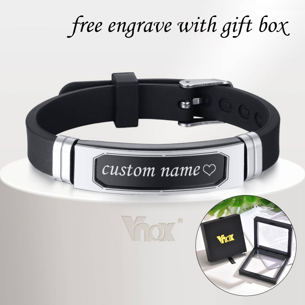 Vnox Men Personalized Engraving Names Bracelet Stainless Steel Bangle Simple Gift Jewelry