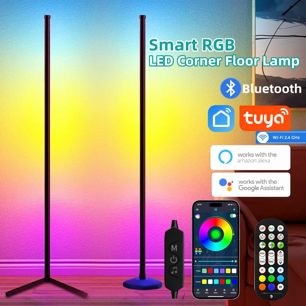 Smart RGB LED Corner Floor Lamp 180CM 5V USB Bluetooth app Gaming Light bar Music sync Color Changing Ambient Mood Lighting for Bedroom Living Room HouseModern Minimalist LED Stand Lighting Lampu raya