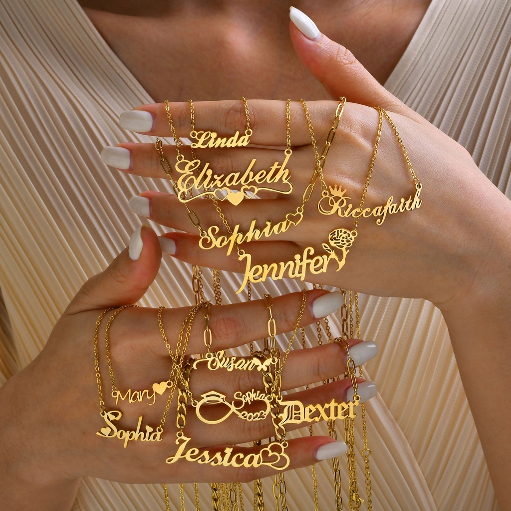 Vnox Personalized Women's Name Necklace, Wide Cuban Chain Customized Necklace Gift Jewelry