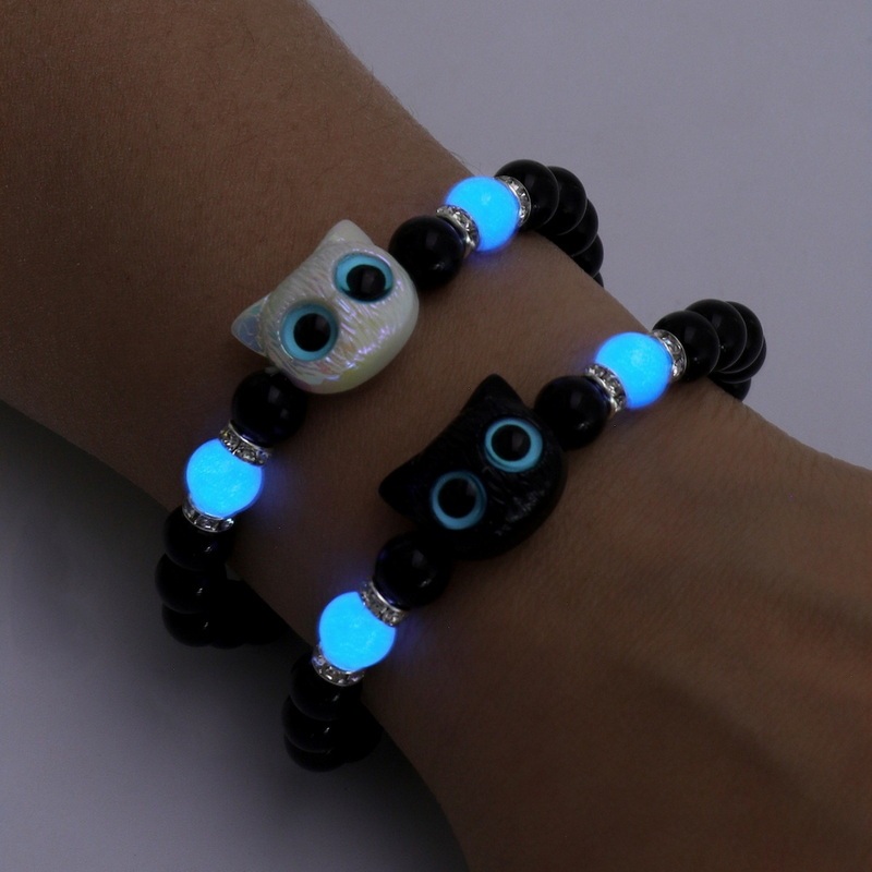 BELLA-Bee Luminous Cat Beaded Stretch Couple Bracelet Holiday Gift Men Women Jewelry Accessories