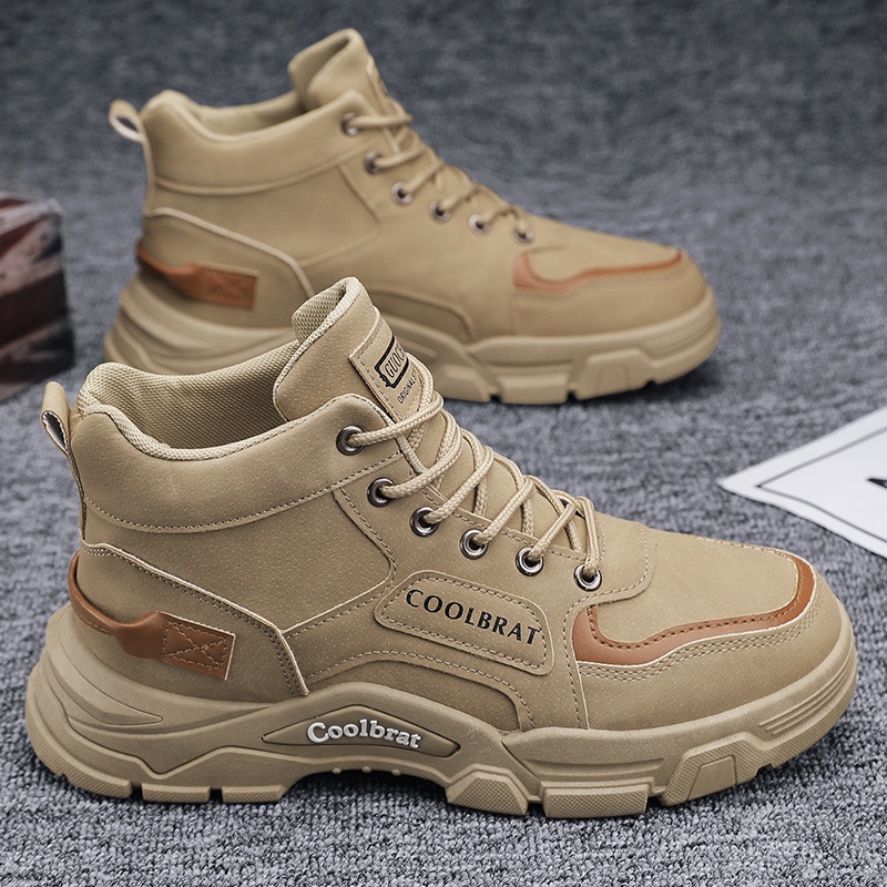 【Free Socks-Local Ready Stock】Men's Fashion Casual Shoes Martin Boots Hiking Shoes Safety Shoes Outdoor High Top Sports Leisure Comfortable Shoes Thick-Soled Outdoor Boots