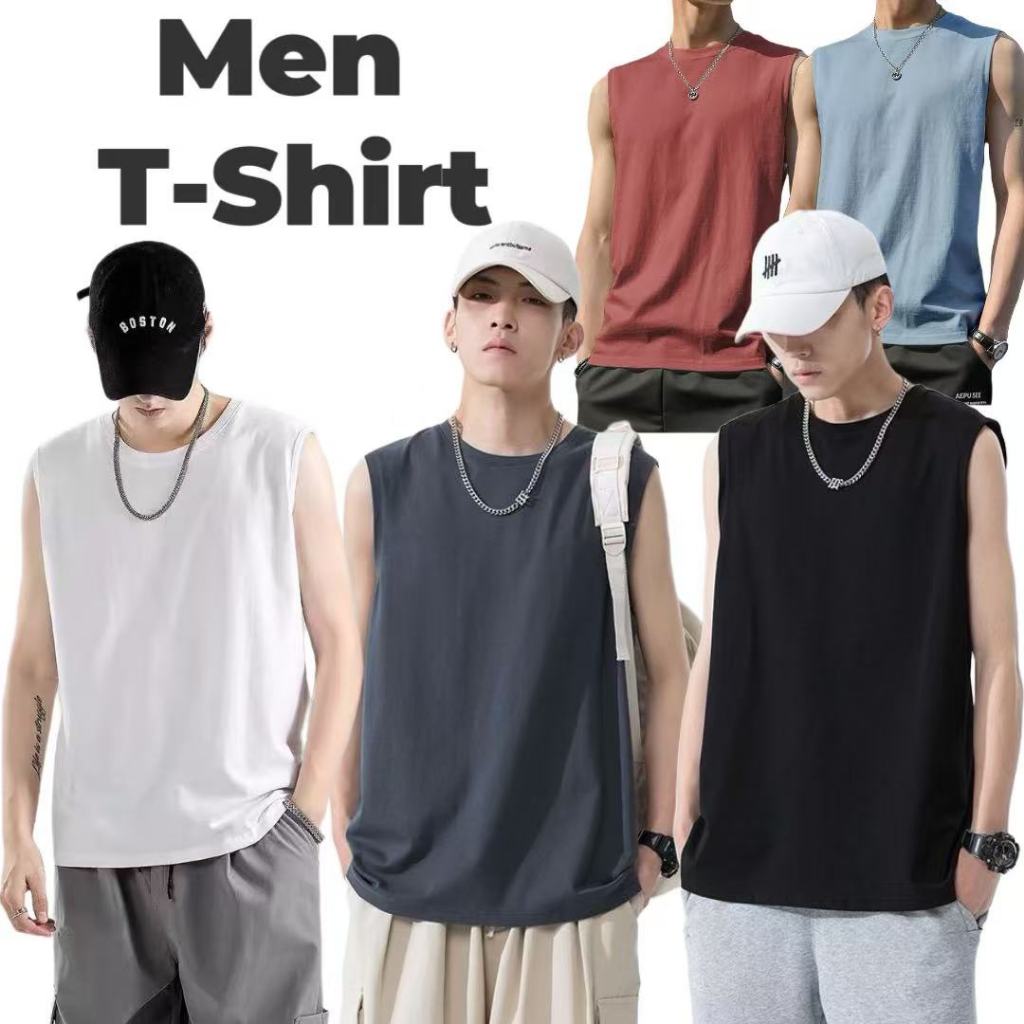 Men round neck vest pure color vest summer sleeveless t-shirt