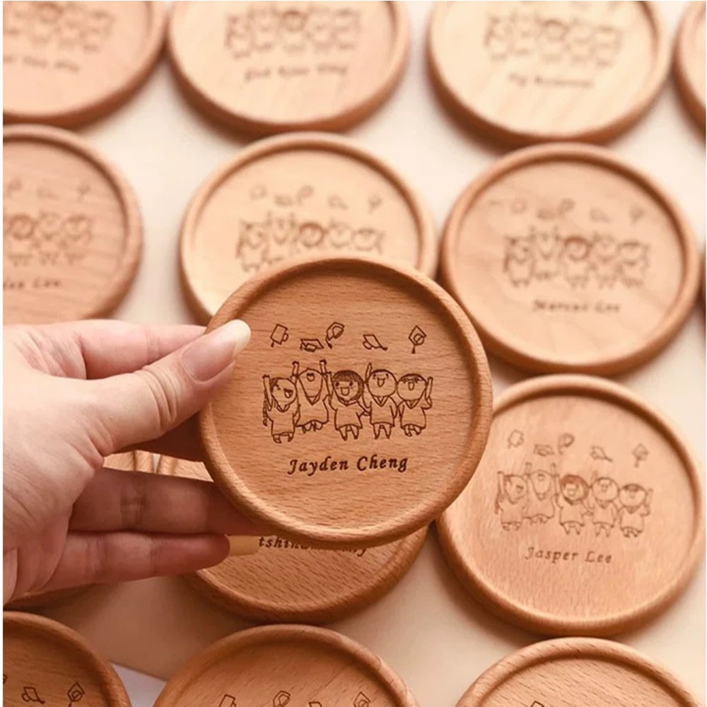 Personalized Mug coaster with engraved【Customized】Wooden Coaster Engraved Tea Coffee Mug Drink Holder
