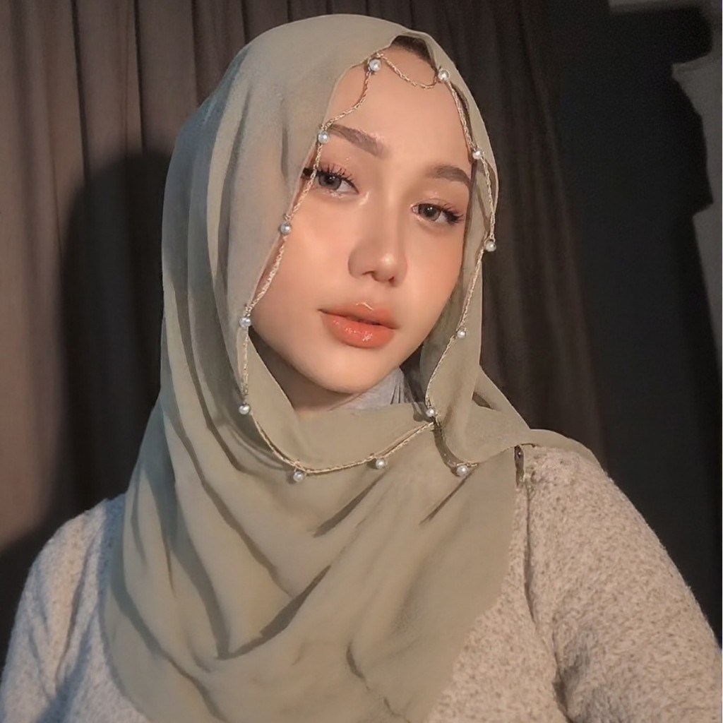 Jifang Hot Sale Fashion Malaysia Beads Beading White Pearls Knit Wave Chain Decor Plain Bubble Chiffon Shawl Pashmina Head Scarf Wraps Muslim Hijabs WC63