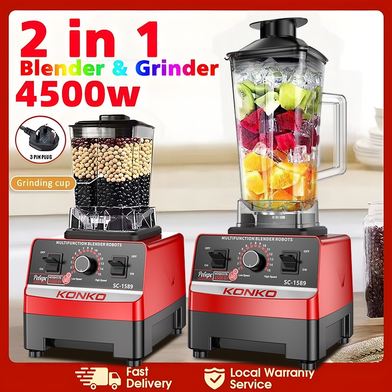 KONKO Blender Heavy Duty 2.5L 4500W Juicer Blender Mixer BPA Free Electric High Speed Juicer High Power Food Processor Ice Smoothies Crusher Mesin Pengisar Ais mesin ais blender 搅拌制冰机 攪拌機 破壁机 冰沙机 Serbaguna Pengisar 2.5L Tugas Berat
